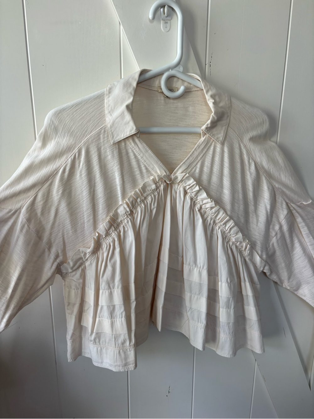 Pilcro Cream Ruffle-Front Collared Blouse - Picture 5 of 7